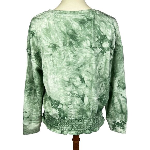 NEW Nine West Tie Dye Green Pullover Smocked Hem Sweatshirt Women’s Medium - Picture 3 of 10